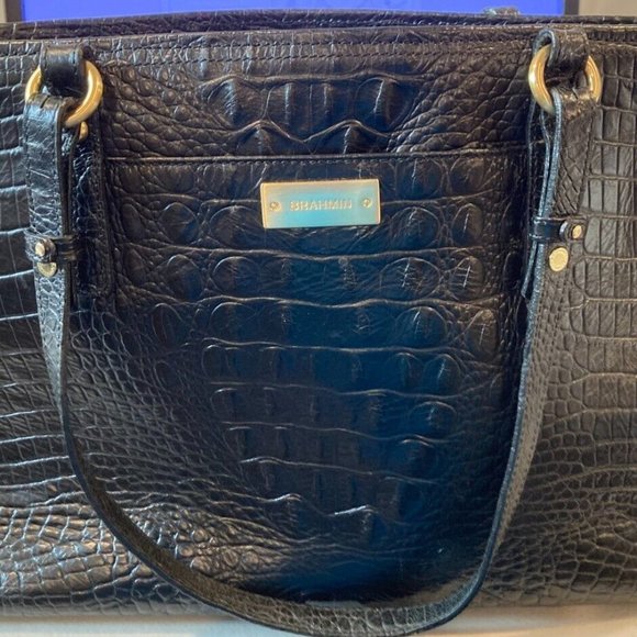 BRAHMIN MEDIUM ARNO BLACK MELBOURNE GENUINE LEATHER TOTE HANDBAG